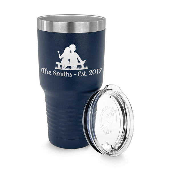 Happy Anniversary 30 oz Stainless Steel Ringneck Tumblers - Navy - LID OFF