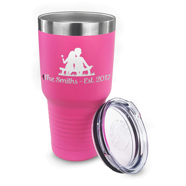 Happy Anniversary 30 oz Stainless Steel Ringneck Tumblers - Pink - LID OFF