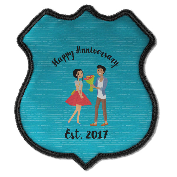 Custom Happy Anniversary Iron On Shield Patch C w/ Couple's Names