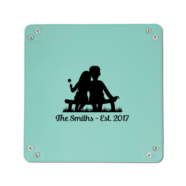 Happy Anniversary 6" x 6" Teal Leatherette Snap Up Tray - APPROVAL