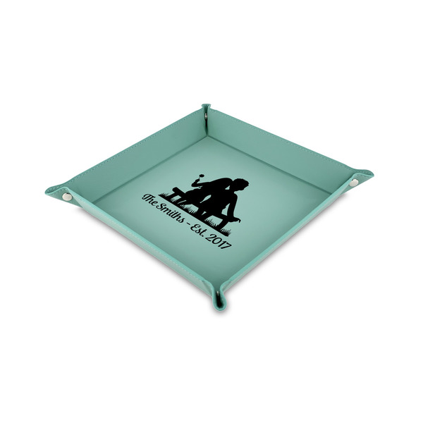 Custom Happy Anniversary 6" x 6" Teal Faux Leather Valet Tray (Personalized)