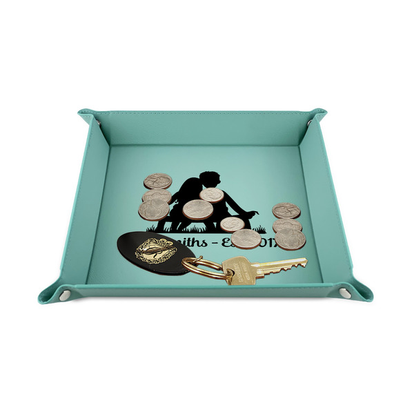Happy Anniversary 6" x 6" Teal Leatherette Snap Up Tray - STYLED