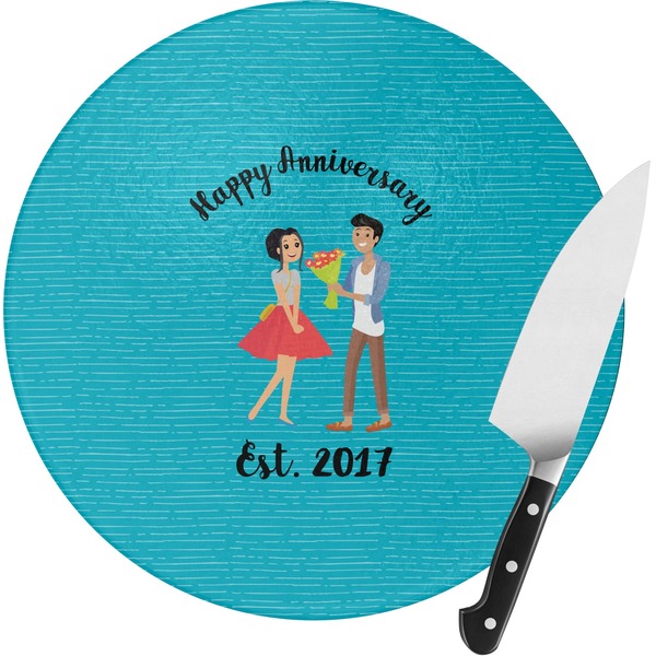 Custom Happy Anniversary Round Glass Cutting Board - Small (Personalized)