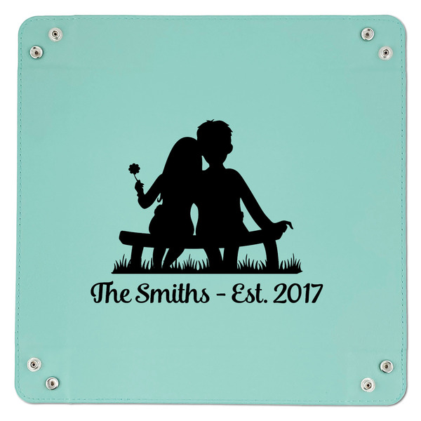 Happy Anniversary 9" x 9" Teal Leatherette Snap Up Tray - APPROVAL