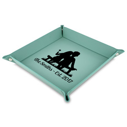 Happy Anniversary 9" x 9" Teal Faux Leather Valet Tray (Personalized)