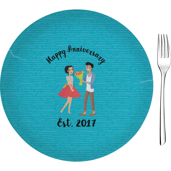 Custom Happy Anniversary 8" Glass Appetizer / Dessert Plates - Single or Set (Personalized)