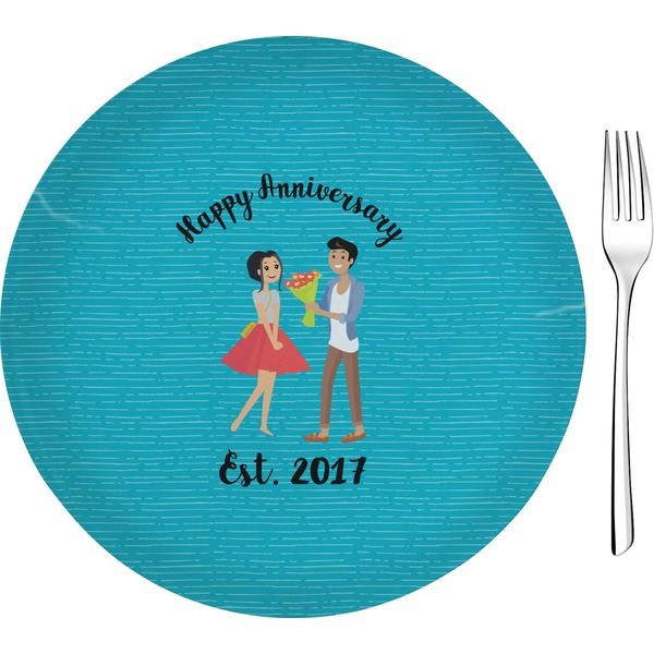 Custom Happy Anniversary 8" Glass Appetizer / Dessert Plates - Single or Set (Personalized)
