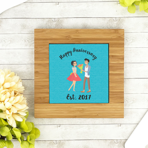 Happy Anniversary Bamboo Trivet with 6" Tile - LIFESTYLE
