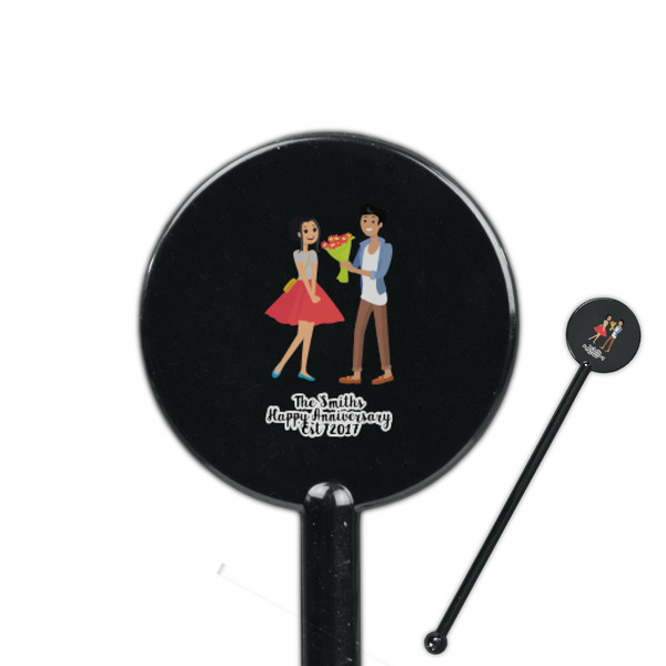 Custom Happy Anniversary 5.5" Round Plastic Stir Sticks - Black - Single Sided (Personalized)