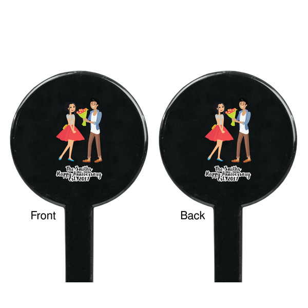 Happy Anniversary Black Plastic 7" Stir Stick - Double Sided - Round - Front & Back