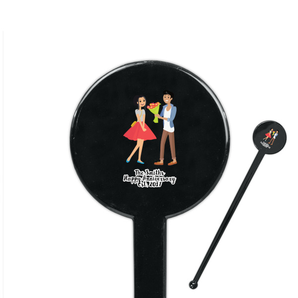 Custom Happy Anniversary 7" Round Plastic Stir Sticks - Black - Single Sided (Personalized)