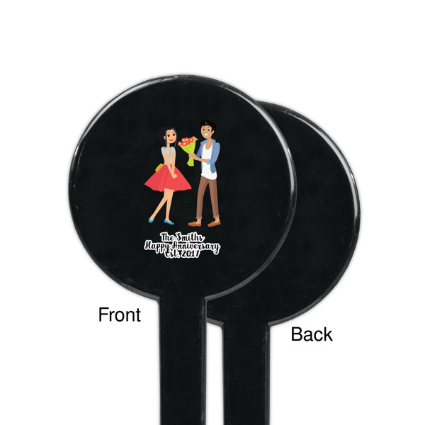 Happy Anniversary Black Plastic 7" Stir Stick - Single Sided - Round - Front & Back