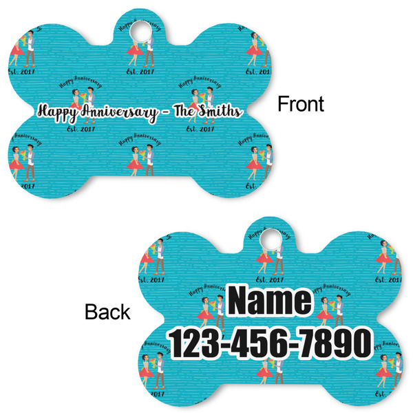 Happy Anniversary Bone Shaped Dog Tag - Front & Back