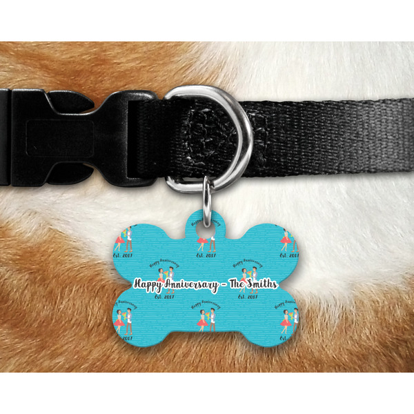 Happy Anniversary Bone Shaped Dog Tag on Collar & Dog