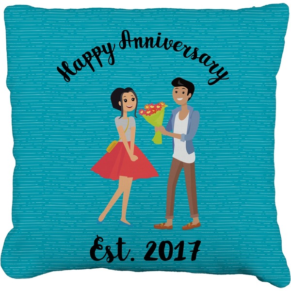Custom Happy Anniversary Faux-Linen Throw Pillow 16" (Personalized)