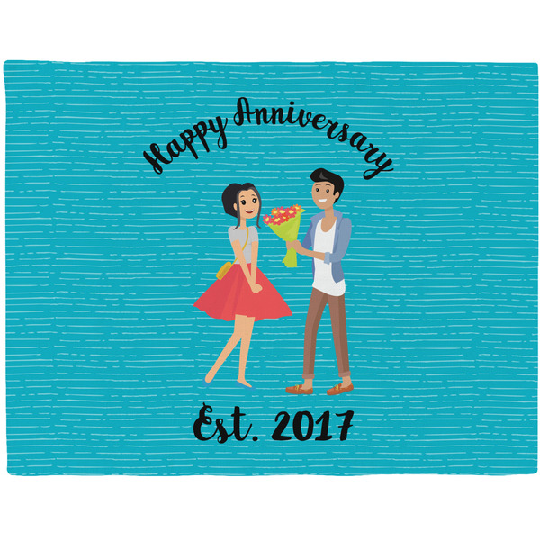 Custom Happy Anniversary Woven Fabric Placemat - Twill w/ Couple's Names