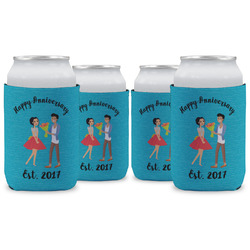 Happy Anniversary Can Cooler (12 oz) - Set of 4 w/ Couple's Names