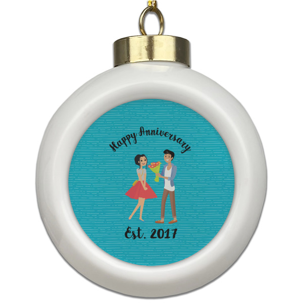 Custom Happy Anniversary Ceramic Ball Ornament (Personalized)