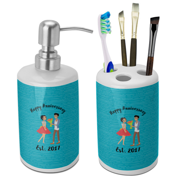Custom Happy Anniversary Ceramic Bathroom Accessories Set (Personalized)
