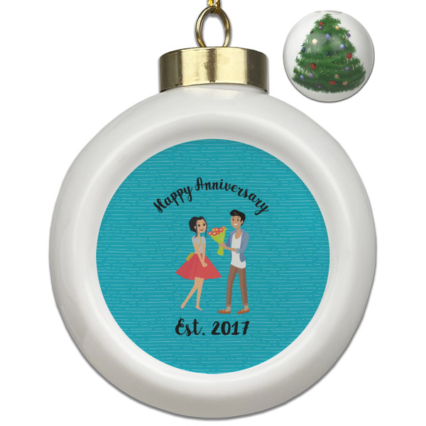 Custom Happy Anniversary Ceramic Ball Ornament - Christmas Tree (Personalized)