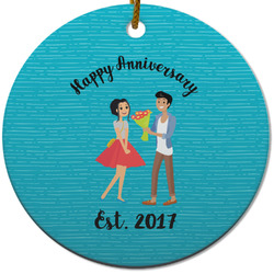 Happy Anniversary Round Ceramic Ornament w/ Couple's Names