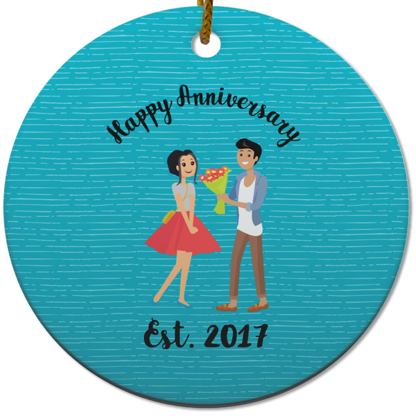 Custom Happy Anniversary Round Ceramic Ornament w/ Couple's Names