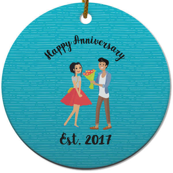 Happy Anniversary Ceramic Flat Ornament - Circle (Front)