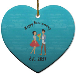 Happy Anniversary Heart Ceramic Ornament w/ Couple's Names