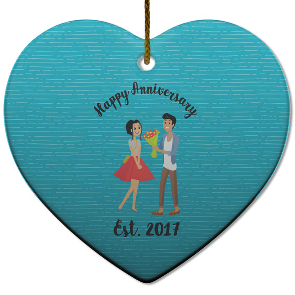 Happy Anniversary Ceramic Flat Ornament - Heart (Front)