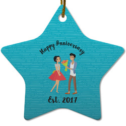 Happy Anniversary Star Ceramic Ornament w/ Couple's Names