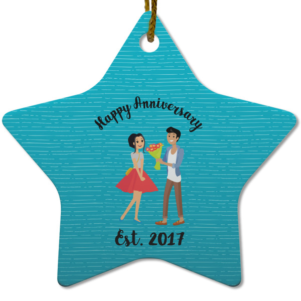 Custom Happy Anniversary Star Ceramic Ornament w/ Couple's Names
