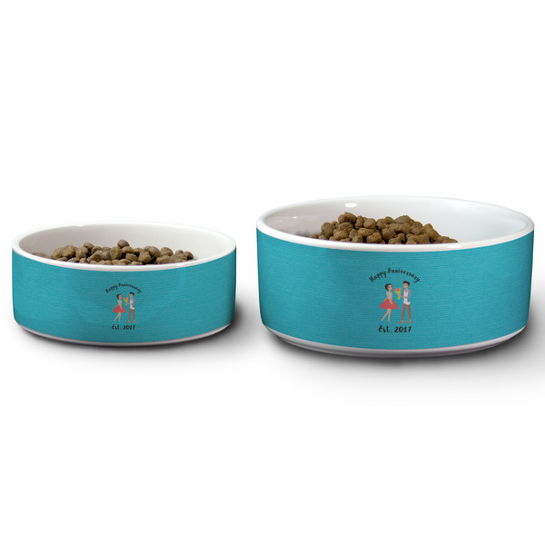 Happy Anniversary Ceramic Dog Bowls - Size Comparison