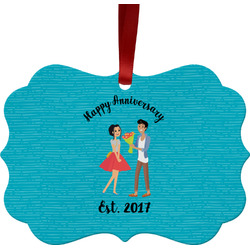 Happy Anniversary Metal Frame Ornament - Double Sided w/ Couple's Names