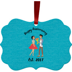 Happy Anniversary Metal Frame Ornament - Double Sided w/ Couple's Names