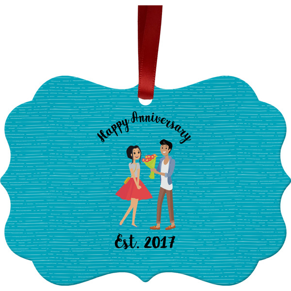 Custom Happy Anniversary Metal Frame Ornament - Double Sided w/ Couple's Names