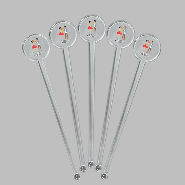 Happy Anniversary Clear Plastic 7" Stir Stick - Round - Fan View