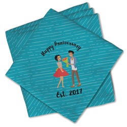 Happy Anniversary Cloth Cocktail Napkins - Set of 4 w/ Couple's Names