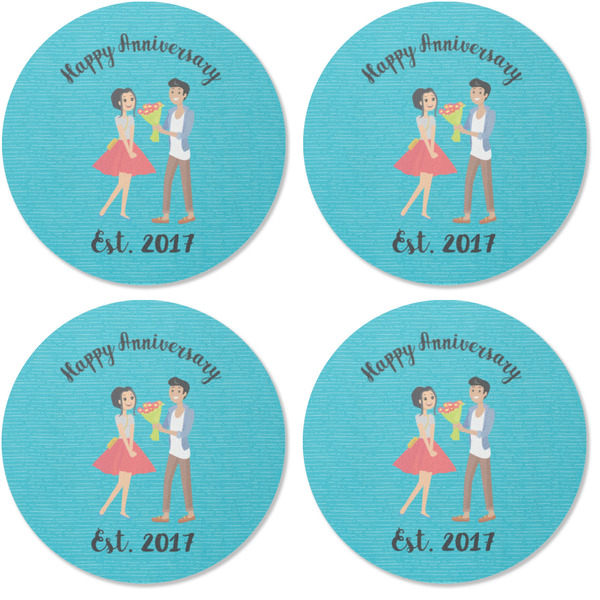 Happy Anniversary Coaster Round Rubber Back - Apvl