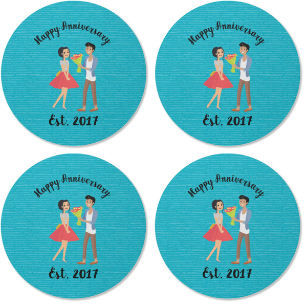 Happy Anniversary Coaster Round Rubber Back - Apvl