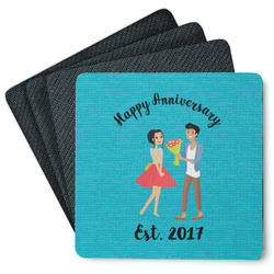 Happy Anniversary Square Rubber Backed Coasters - Set of 4 (Personalized)