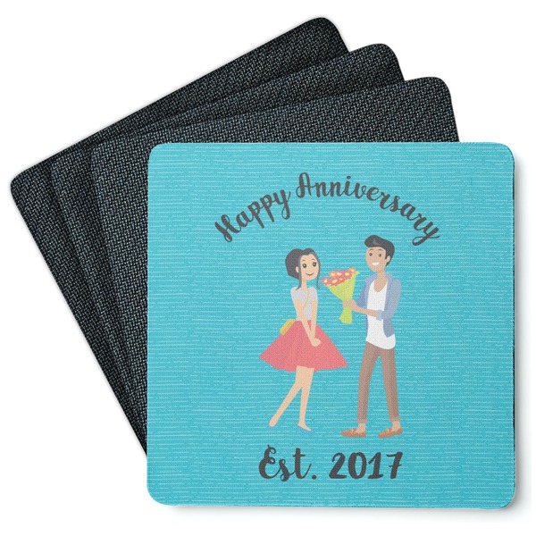 Custom Happy Anniversary Square Rubber Backed Coasters - Set of 4 (Personalized)