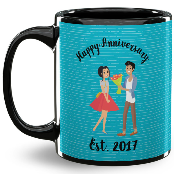 Custom Happy Anniversary 11 Oz Coffee Mug - Black (Personalized)