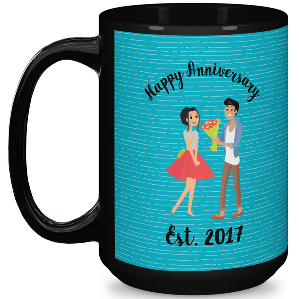 Custom Happy Anniversary 15 Oz Coffee Mug - Black (Personalized)