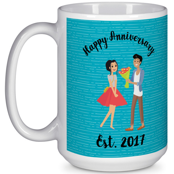 Custom Happy Anniversary 15 Oz Coffee Mug - White (Personalized)