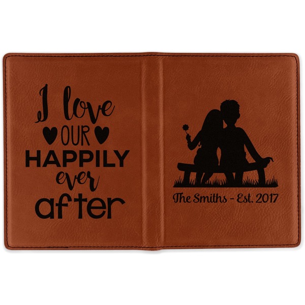 Happy Anniversary Cognac Leather Passport Holder Outside Double Sided - Apvl