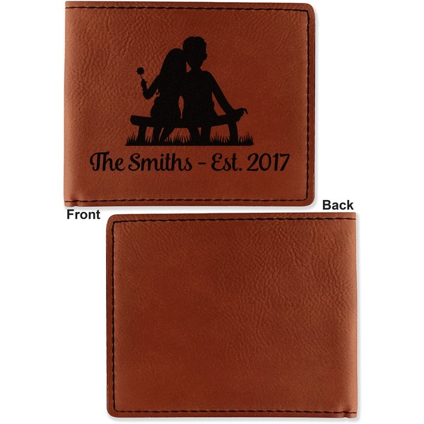 Happy Anniversary Cognac Leatherette Bifold Wallets - Front and Back Single Sided - Apvl