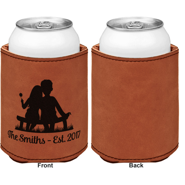 Happy Anniversary Cognac Leatherette Can Sleeve - Single Sided Front and Back