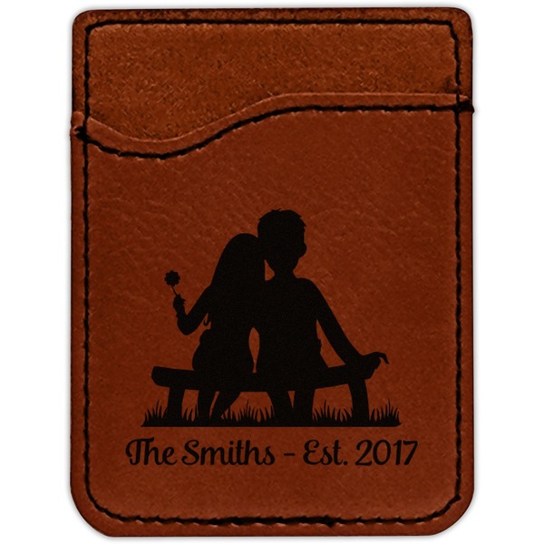 Happy Anniversary Cognac Leatherette Phone Wallet close up
