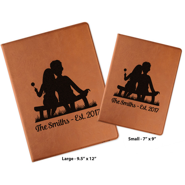 Happy Anniversary Cognac Leatherette Portfolios with Notepads - Compare Sizes