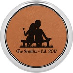 Happy Anniversary Leatherette Round Coaster w/ Silver Edge - Single or Set (Personalized)